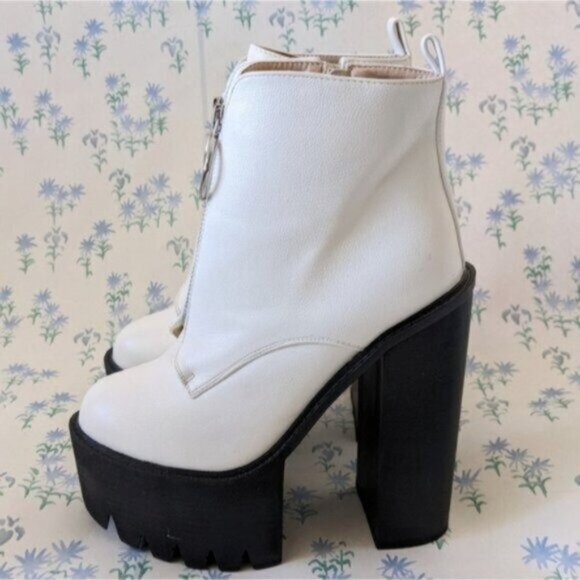 Lamoda Pure Freestyle Platform Ankle Boots 36 5 White Punk Goth Heels Lug Sole - Picture 4 of 10